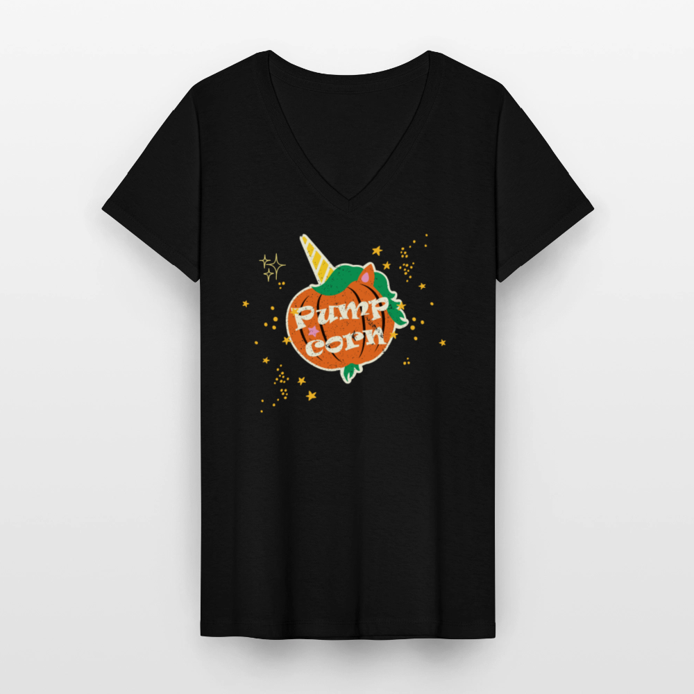 Klassisches Frauen-T-Shirt mit V-Ausschnitt - Schwarz