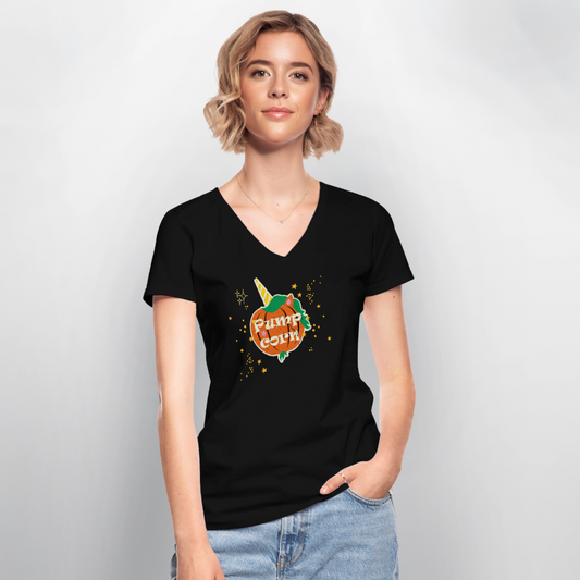 Klassisches Frauen-T-Shirt mit V-Ausschnitt - Schwarz