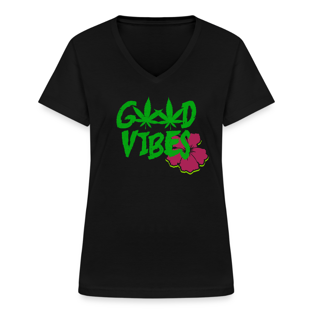 Klassisches Frauen-T-Shirt mit V-Ausschnitt - Schwarz