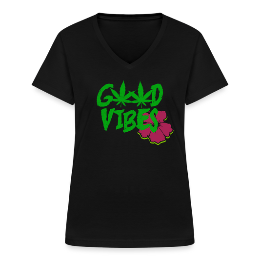 Klassisches Frauen-T-Shirt mit V-Ausschnitt - Schwarz