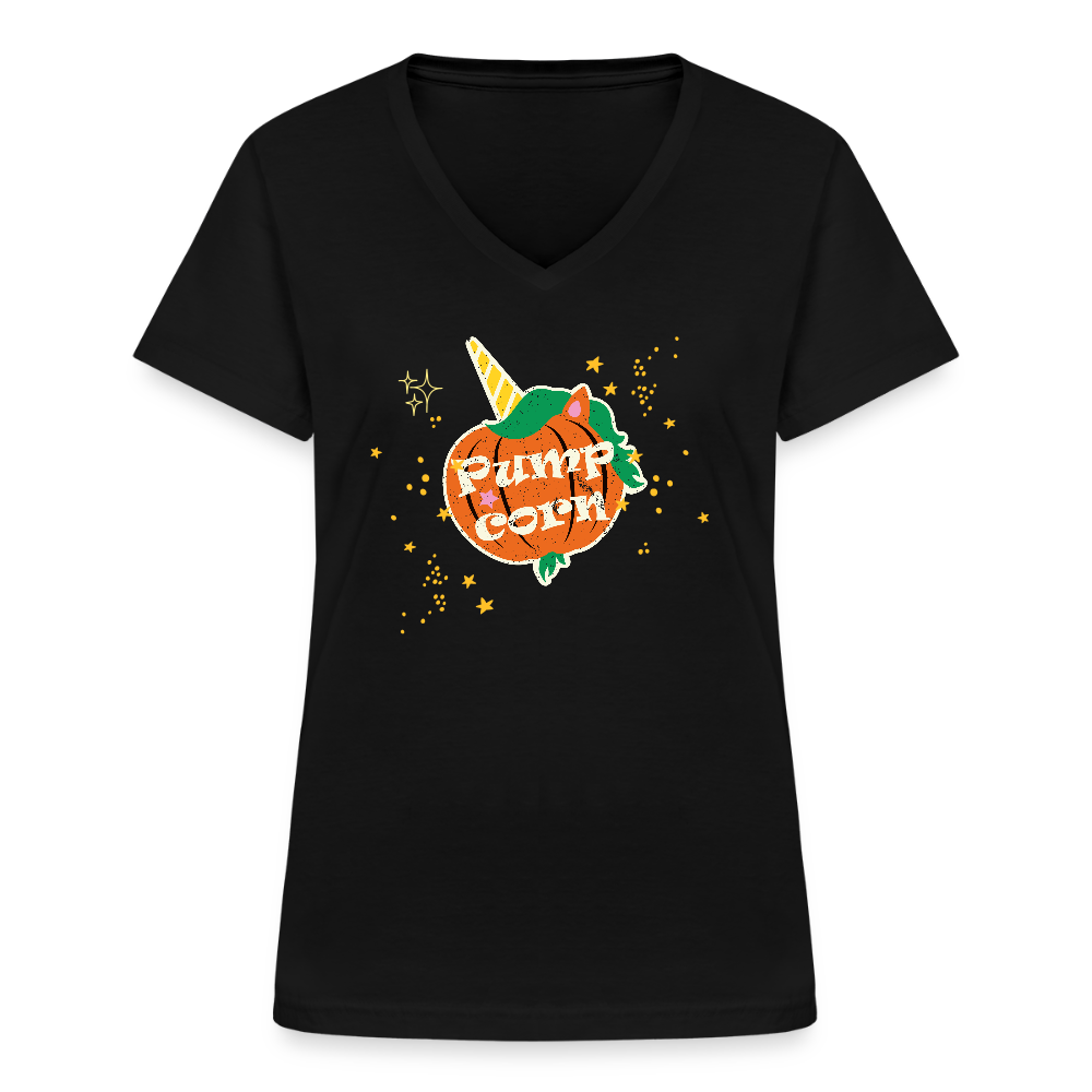 Klassisches Frauen-T-Shirt mit V-Ausschnitt - Schwarz