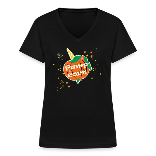 Klassisches Frauen-T-Shirt mit V-Ausschnitt - Schwarz