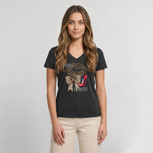Frauen Bio-T-Shirt mit V-Ausschnitt - Anthrazit meliert