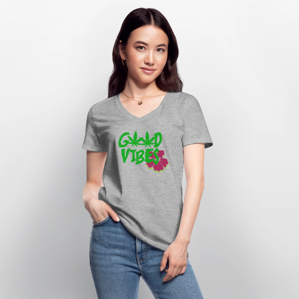 Klassisches Frauen-T-Shirt mit V-Ausschnitt - Grau meliert