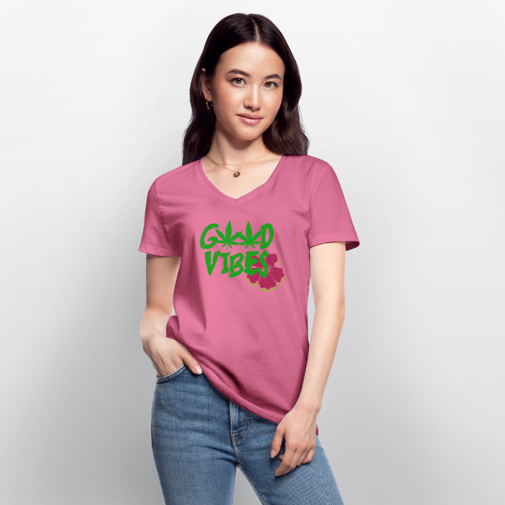 Klassisches Frauen-T-Shirt mit V-Ausschnitt - Pink