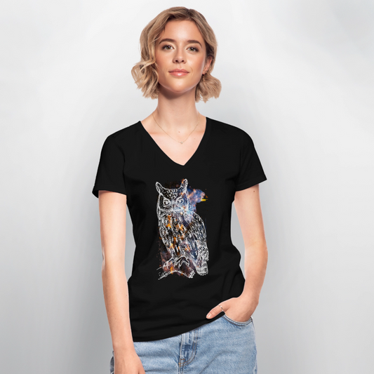 Klassisches Frauen-T-Shirt mit V-Ausschnitt - Schwarz