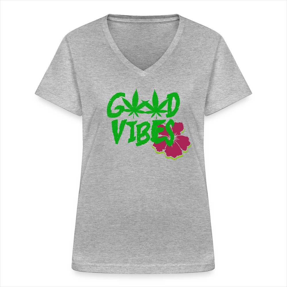 Klassisches Frauen-T-Shirt mit V-Ausschnitt - Grau meliert
