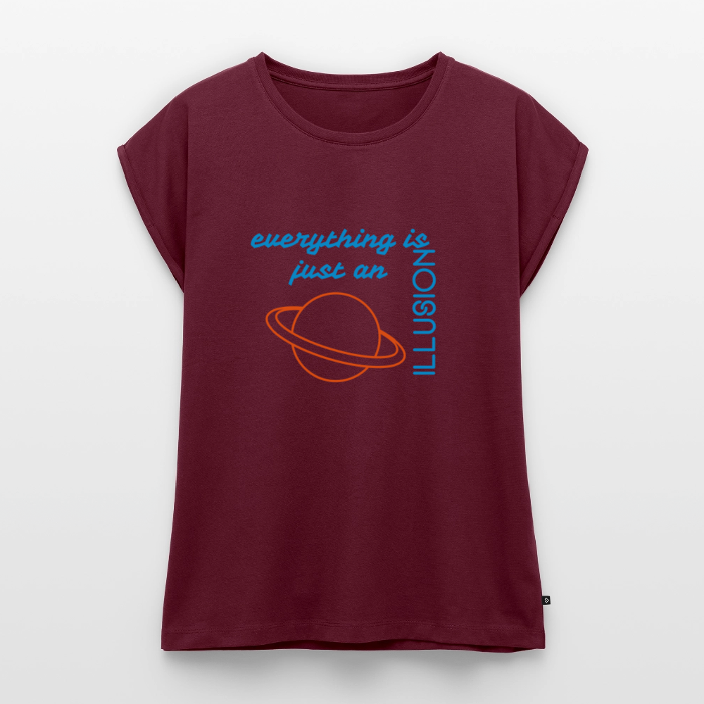 Frauen T-Shirt mit gerollten Ärmeln - Burgunderrot