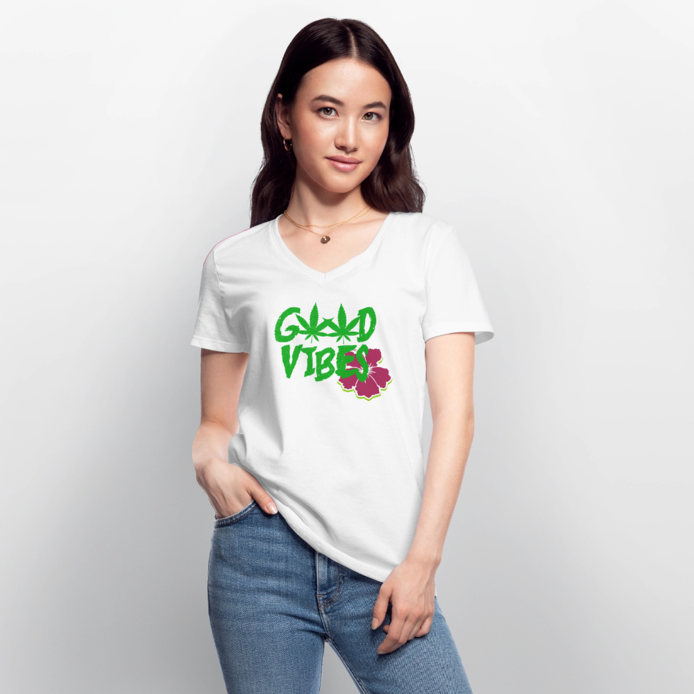 Klassisches Frauen-T-Shirt mit V-Ausschnitt - Weiß
