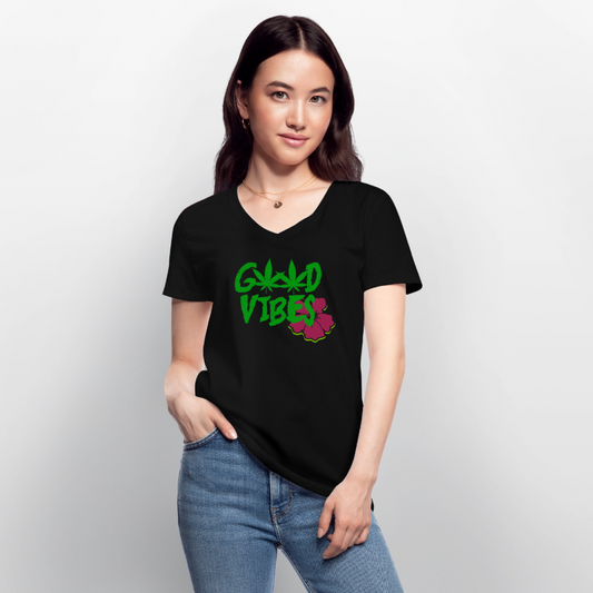 Klassisches Frauen-T-Shirt mit V-Ausschnitt - Schwarz