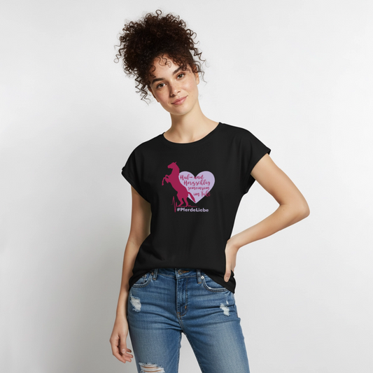 Frauen T-Shirt mit gerollten Ärmeln - Schwarz