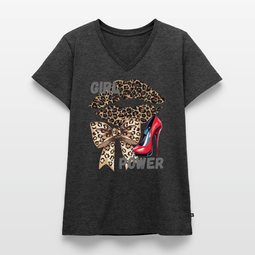 Frauen Bio-T-Shirt mit V-Ausschnitt - Anthrazit meliert