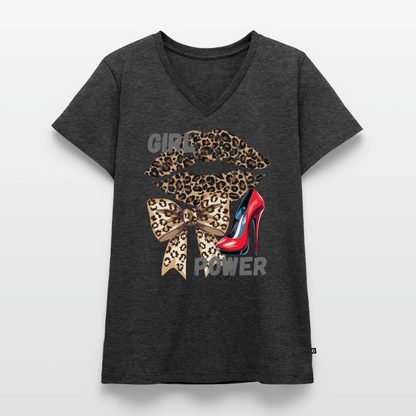 Frauen Bio-T-Shirt mit V-Ausschnitt - Anthrazit meliert