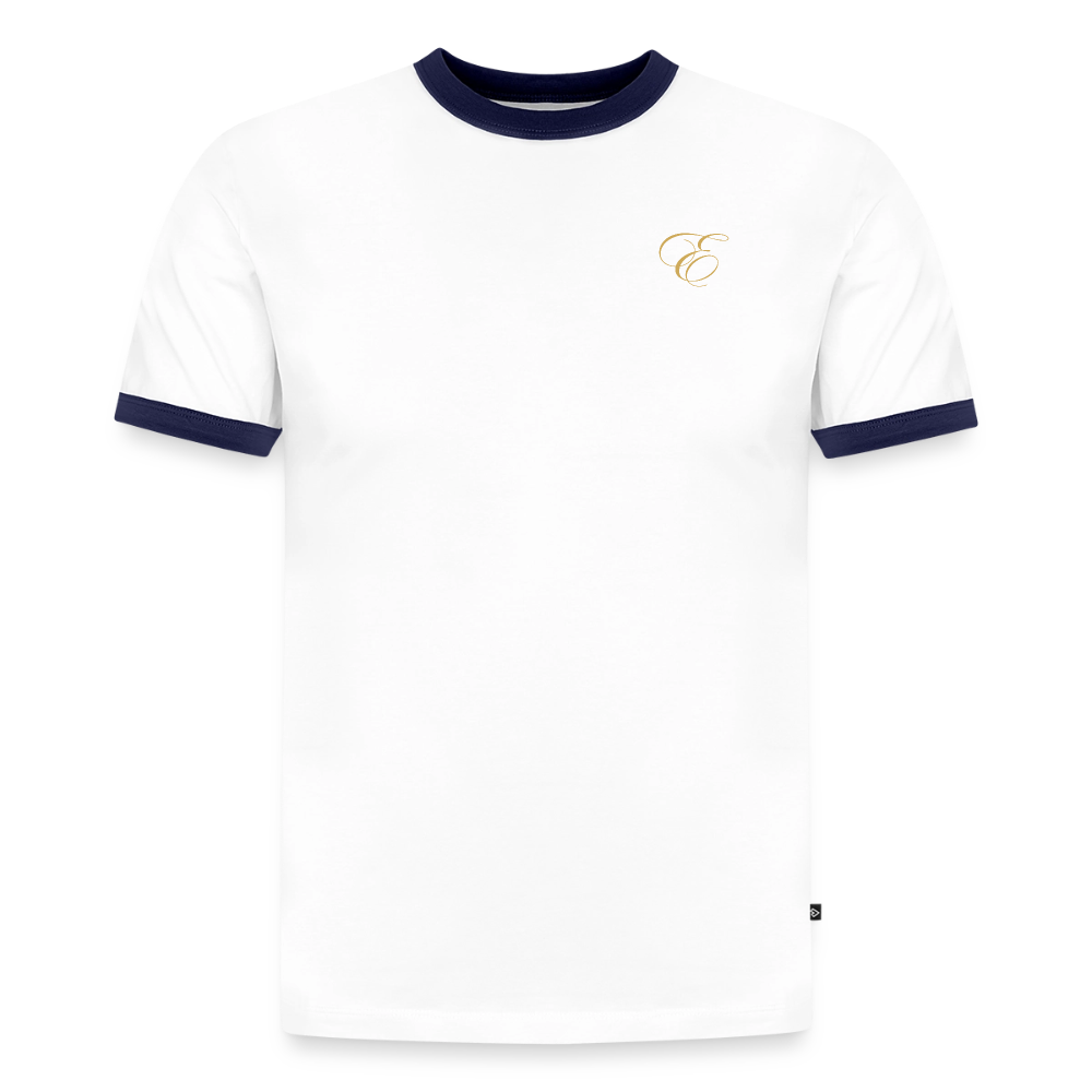 Slim Fit Männer Organic Contrast T-Shirt - Weiß/Navyblau