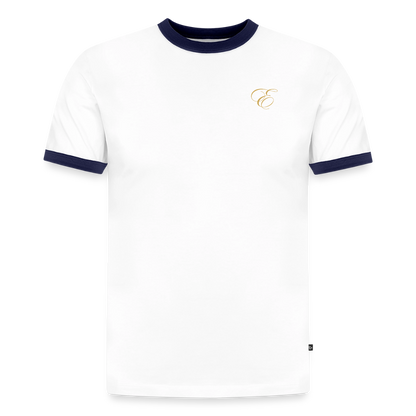 Slim Fit Männer Organic Contrast T-Shirt - Weiß/Navyblau