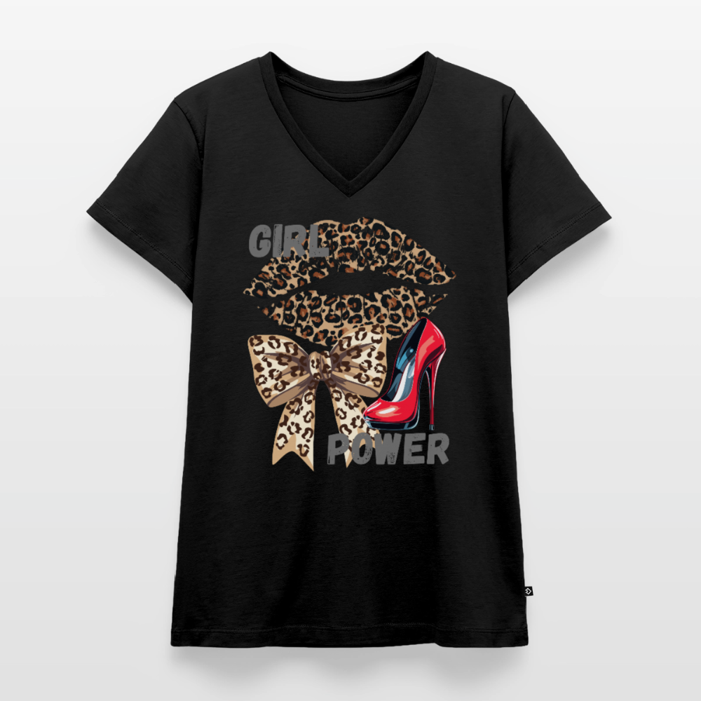 Frauen Bio-T-Shirt mit V-Ausschnitt - Schwarz