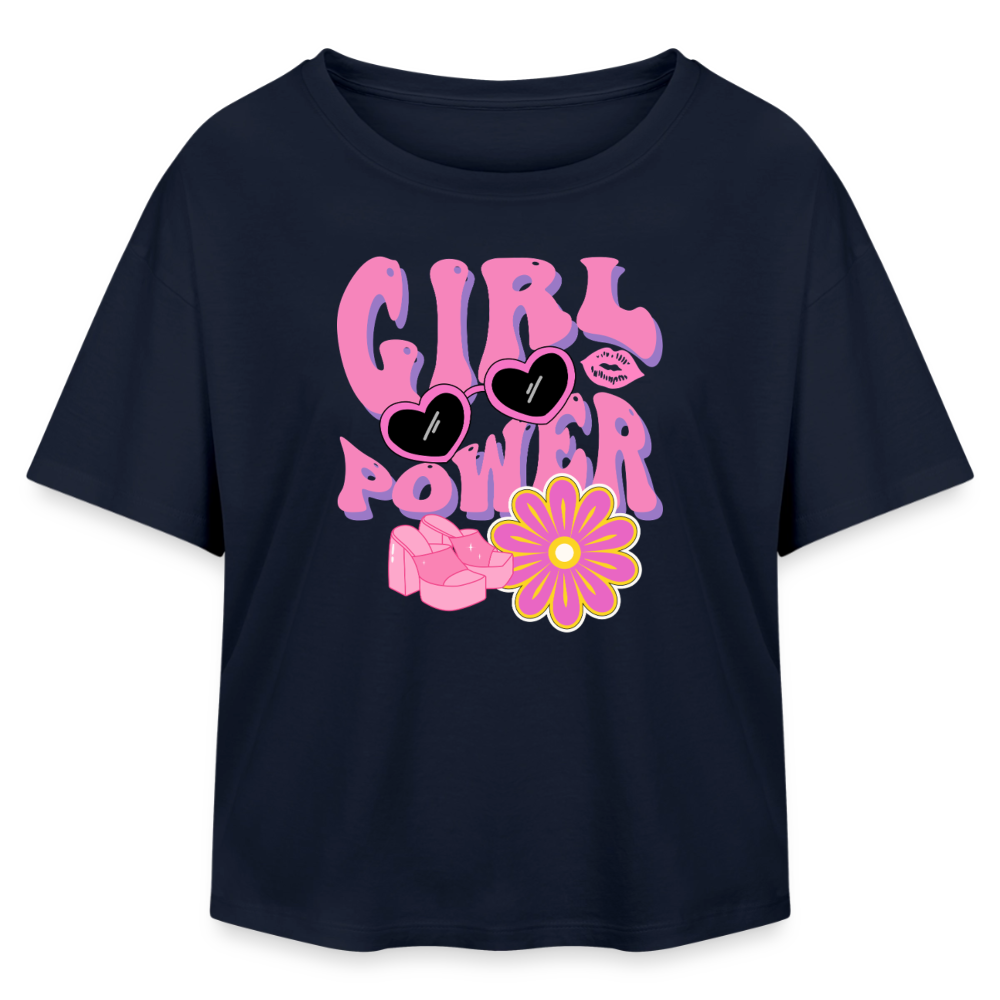 Relaxed Fit Frauen Modal Cotton T-Shirt - Navy
