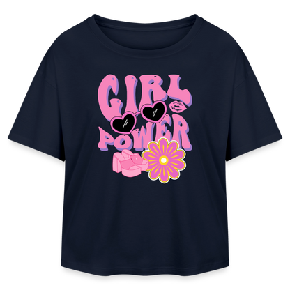 Relaxed Fit Frauen Modal Cotton T-Shirt - Navy