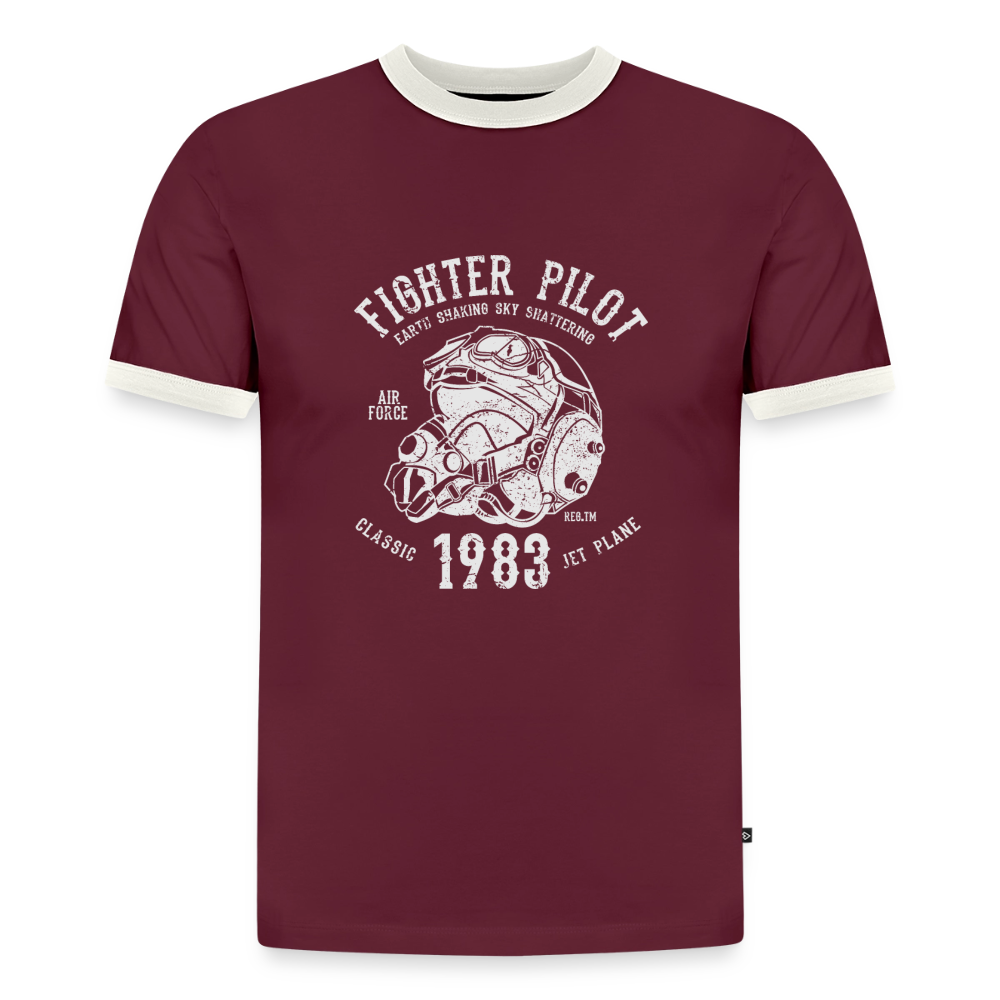 Slim Fit Männer Organic Contrast T-Shirt - Burgunderrot/Off-White