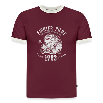 Slim Fit Männer Organic Contrast T-Shirt - Burgunderrot/Off-White