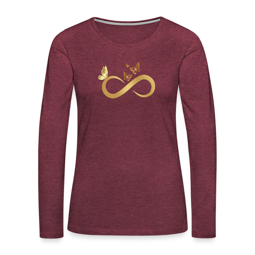 Frauen Premium Langarmshirt - Bordeauxrot meliert