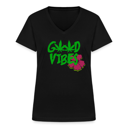 Klassisches Frauen-T-Shirt mit V-Ausschnitt - Schwarz