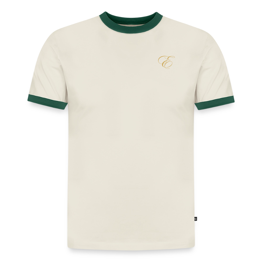 Slim Fit Männer Organic Contrast T-Shirt - Off-White/Flaschengrün