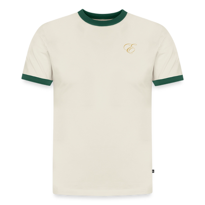 Slim Fit Männer Organic Contrast T-Shirt - Off-White/Flaschengrün