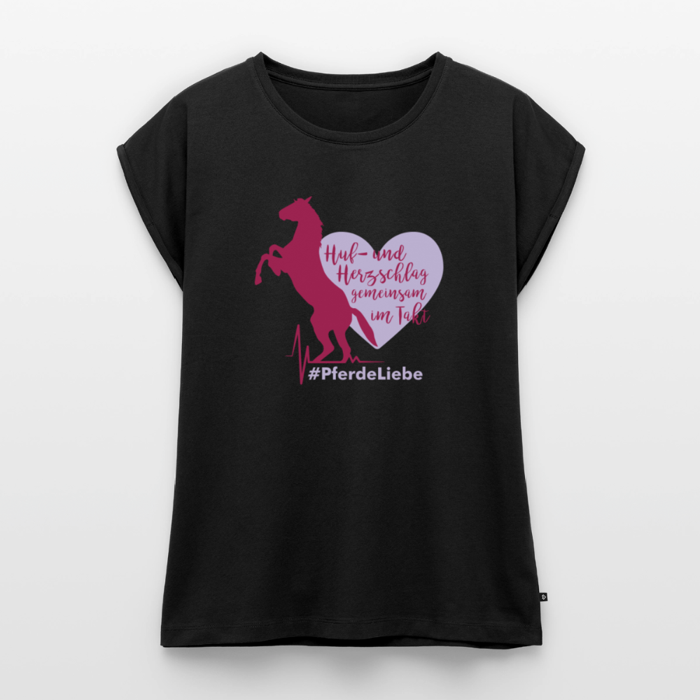 Frauen T-Shirt mit gerollten Ärmeln - Schwarz