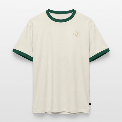 Slim Fit Männer Organic Contrast T-Shirt - Off-White/Flaschengrün