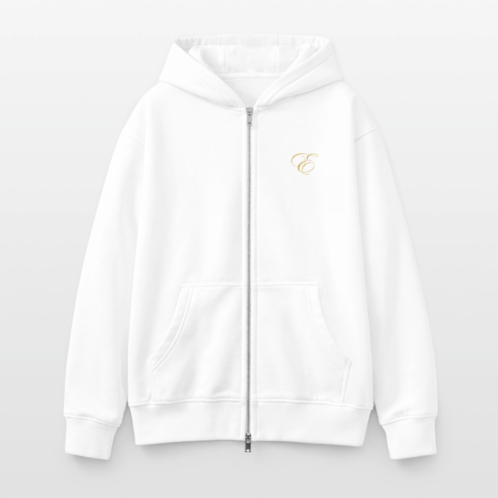 Oversized Heavyweight Unisex Zip Hoodie - Weiß