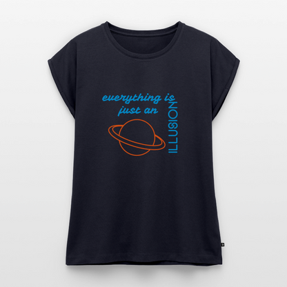 Frauen T-Shirt mit gerollten Ärmeln - Navy