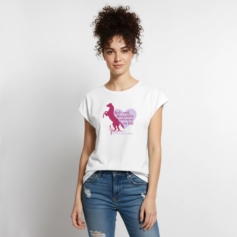 Frauen T-Shirt mit gerollten Ärmeln - Weiß