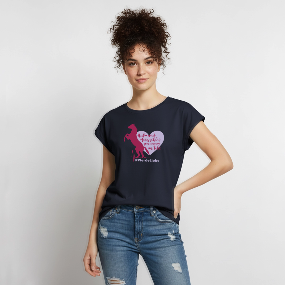 Frauen T-Shirt mit gerollten Ärmeln - Navy