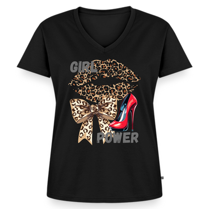 Frauen Bio-T-Shirt mit V-Ausschnitt - Schwarz