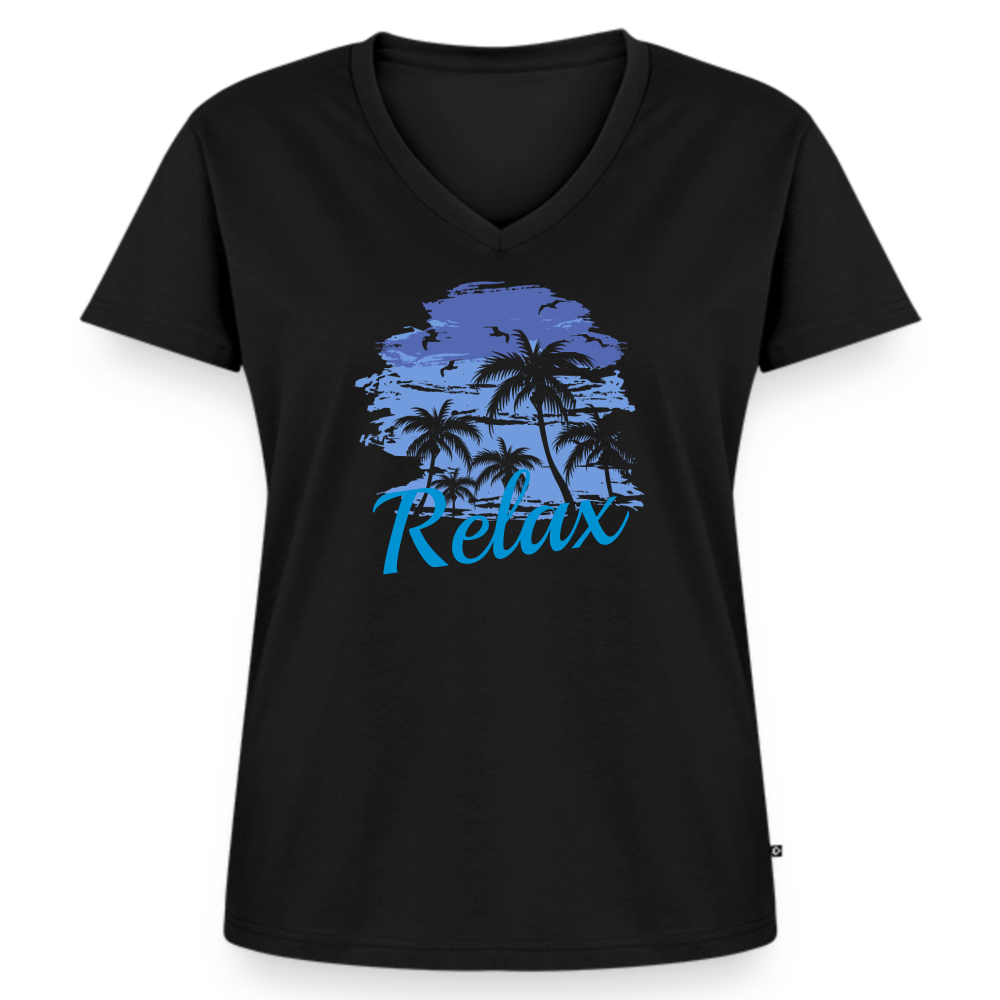 Frauen Bio-T-Shirt mit V-Ausschnitt - Schwarz