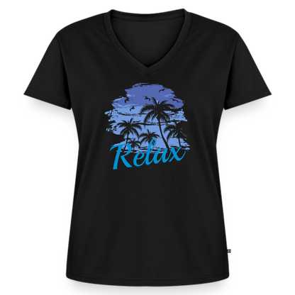 Frauen Bio-T-Shirt mit V-Ausschnitt - Schwarz