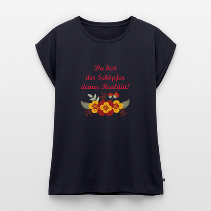 Frauen T-Shirt mit gerollten Ärmeln - Navy