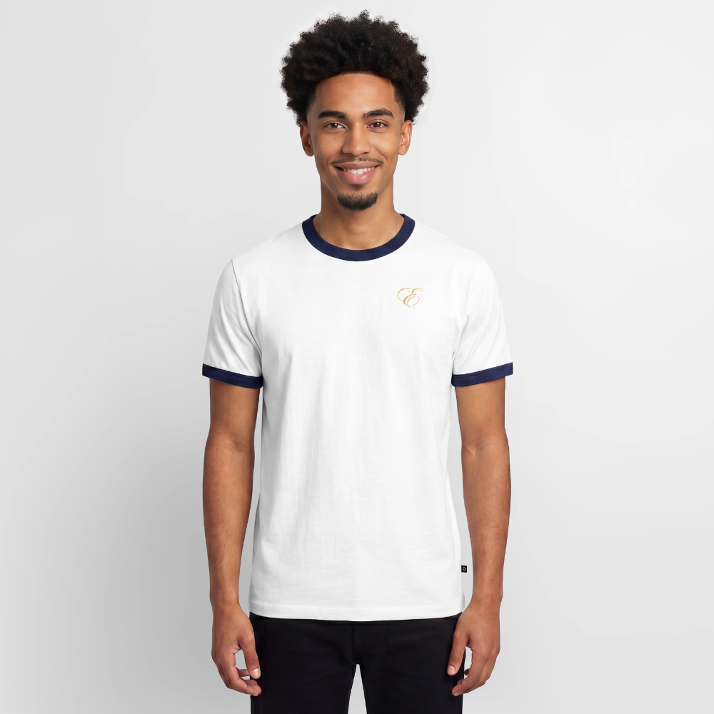 Slim Fit Männer Organic Contrast T-Shirt - Weiß/Navyblau