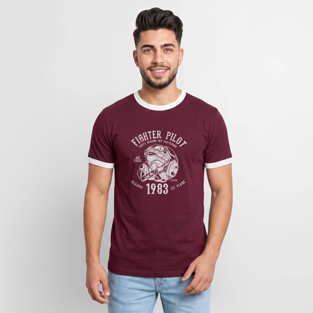 Slim Fit Männer Organic Contrast T-Shirt - Burgunderrot/Off-White