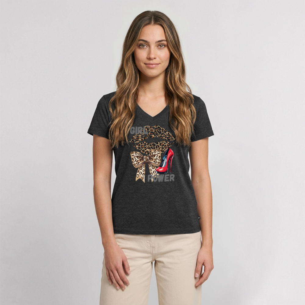 Frauen Bio-T-Shirt mit V-Ausschnitt - Anthrazit meliert