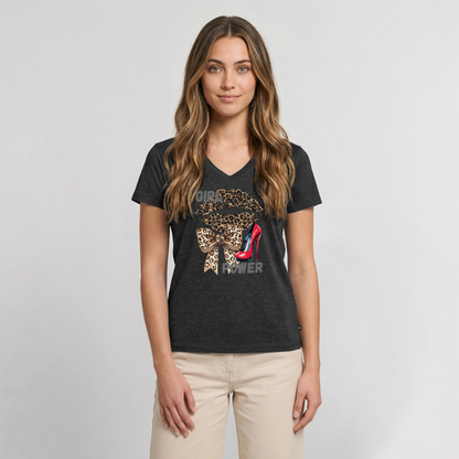 Frauen Bio-T-Shirt mit V-Ausschnitt - Anthrazit meliert