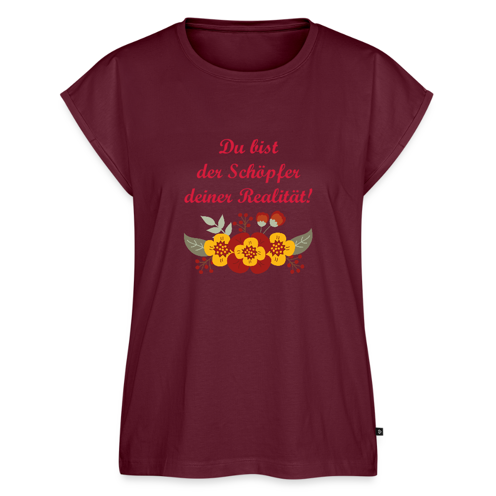 Frauen T-Shirt mit gerollten Ärmeln - Burgunderrot