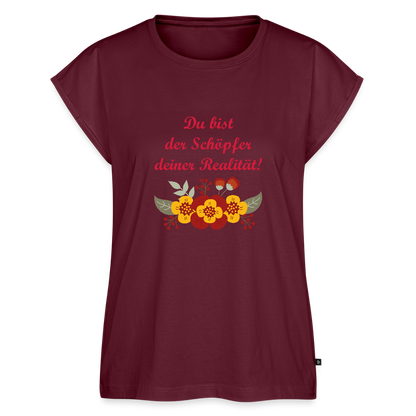 Frauen T-Shirt mit gerollten Ärmeln - Burgunderrot