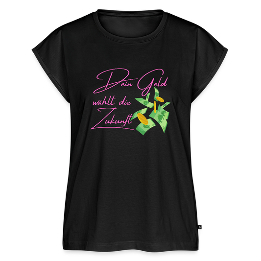 Frauen T-Shirt mit gerollten Ärmeln - Schwarz