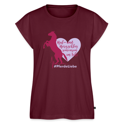 Frauen T-Shirt mit gerollten Ärmeln - Burgunderrot