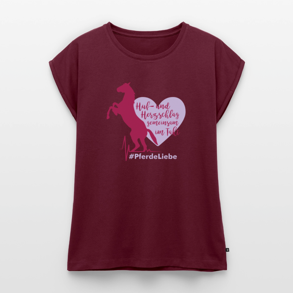 Frauen T-Shirt mit gerollten Ärmeln - Burgunderrot