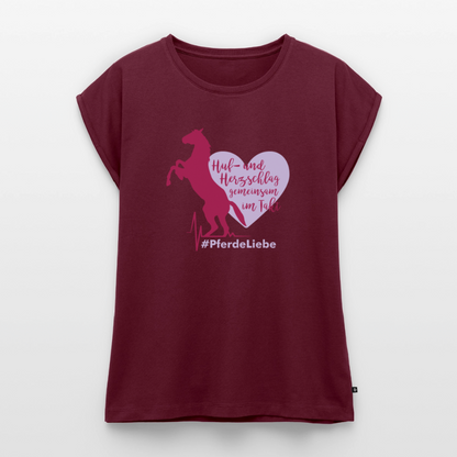 Frauen T-Shirt mit gerollten Ärmeln - Burgunderrot