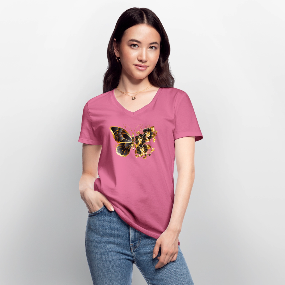 Klassisches Frauen-T-Shirt mit V-Ausschnitt - Pink