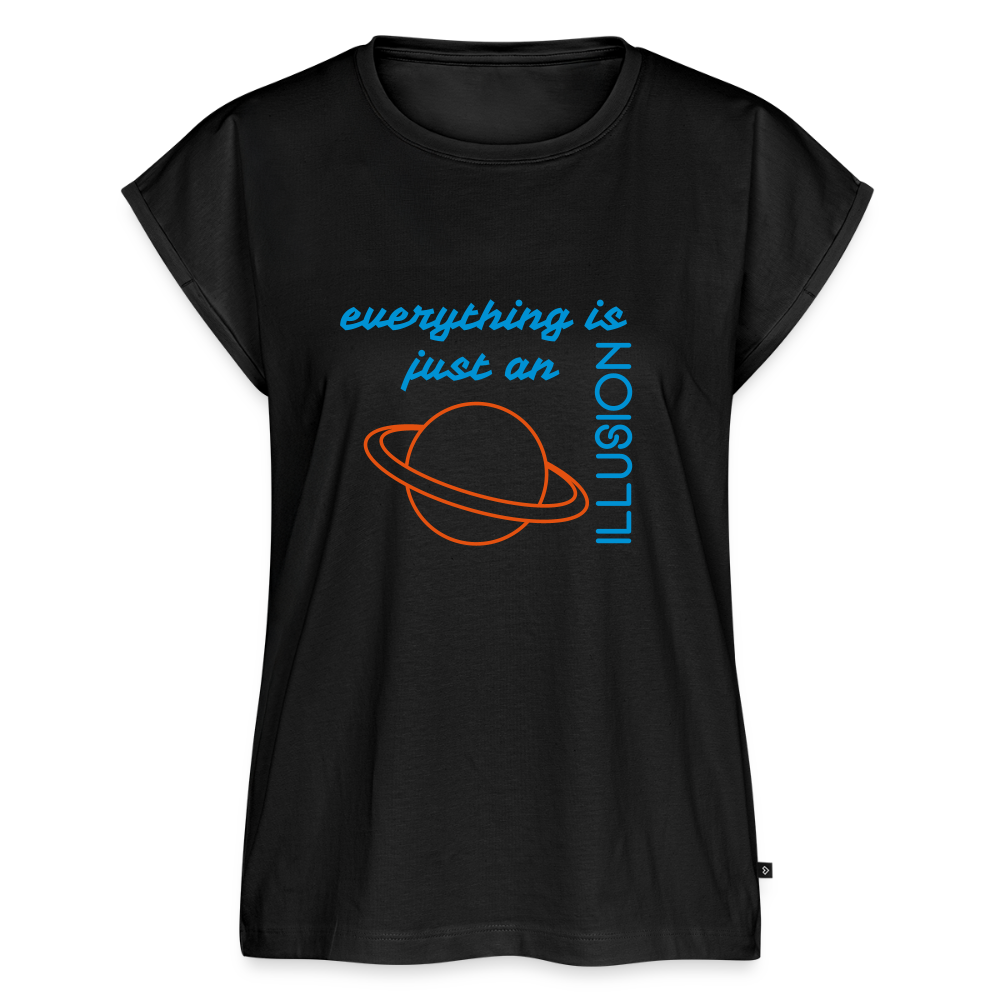 Frauen T-Shirt mit gerollten Ärmeln - Schwarz